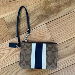Coach Signature Blue Varsity Stripe Wristlet Wallet with Hangtag